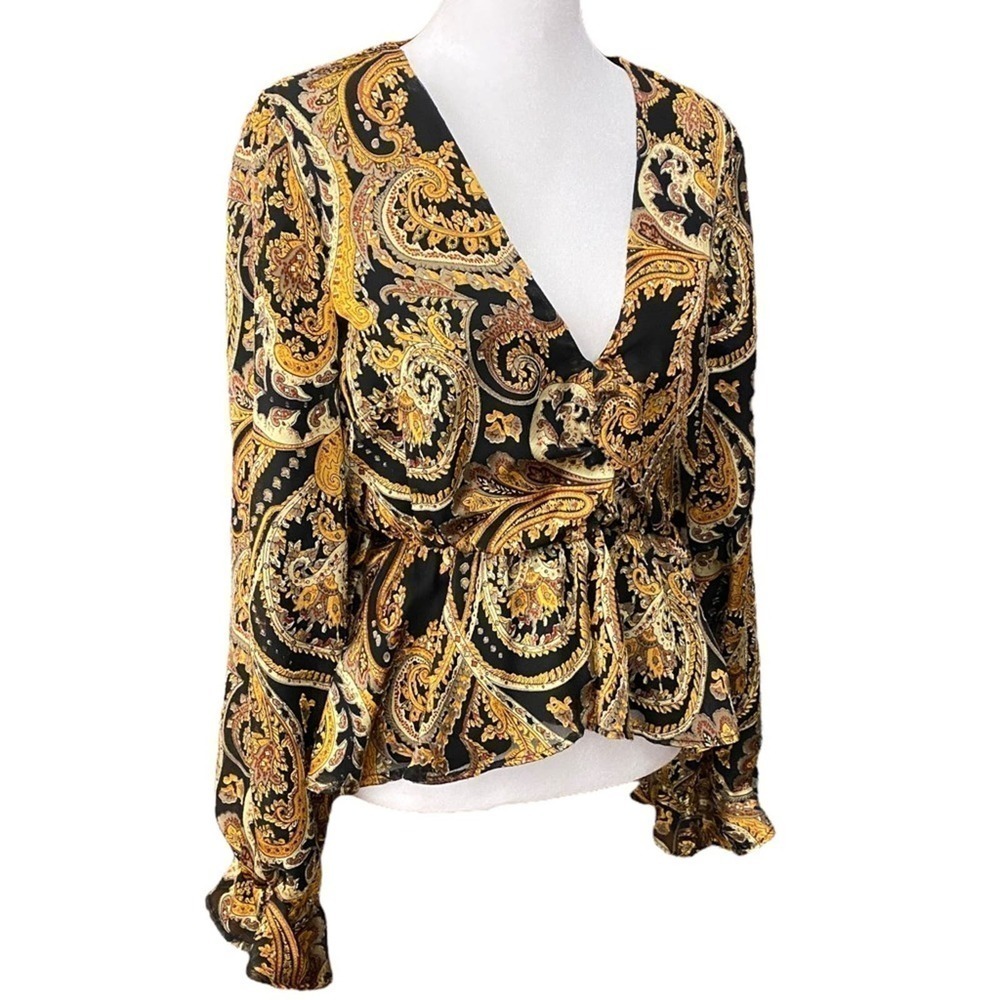 house of harlow 1960 maisha top in black gold paisley size small - Picture 8 of 13